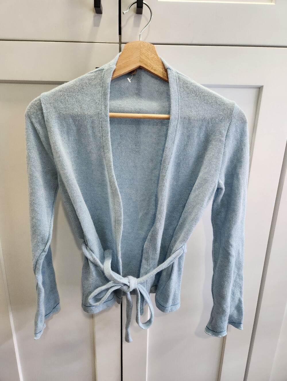 Ella Moss Blue Cashmere Wool Blend Tie Cardigan Sweater Size Medium